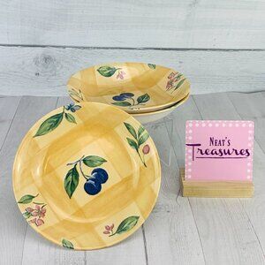 Nikko SPRING DANCE 9830 Berries Smooth Yellow Body Cereal Soup Bowls Set Three
